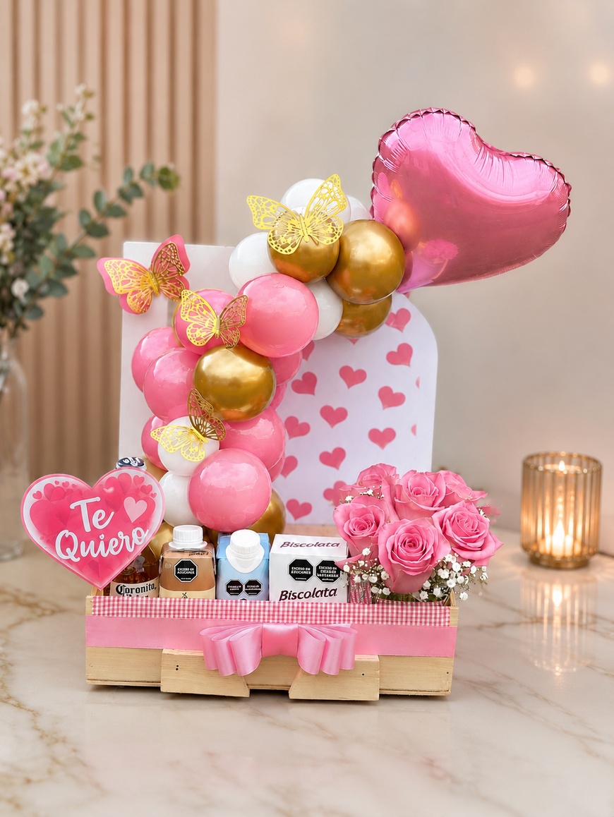 Desayuno panel de corazones rosa - Deluxe Surprise