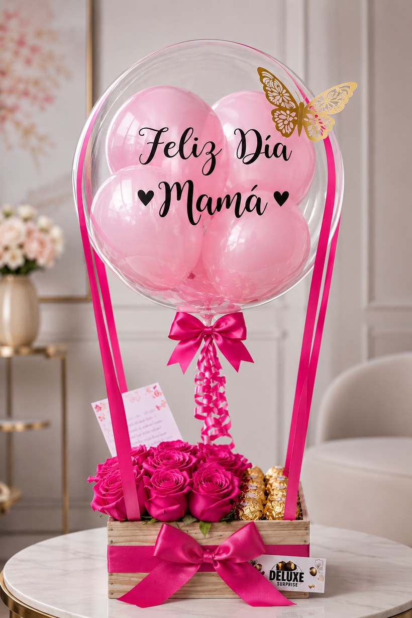 Detalle globo aerostatico rosa - Deluxe Surprise