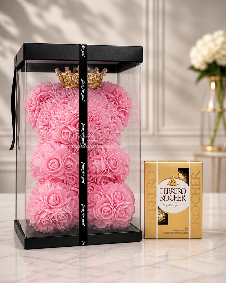 Detalle oso de rosas eternas - Deluxe Surprise