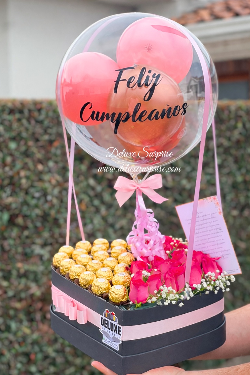 Detalle caja corazón globo aerostatico - Deluxe Surprise