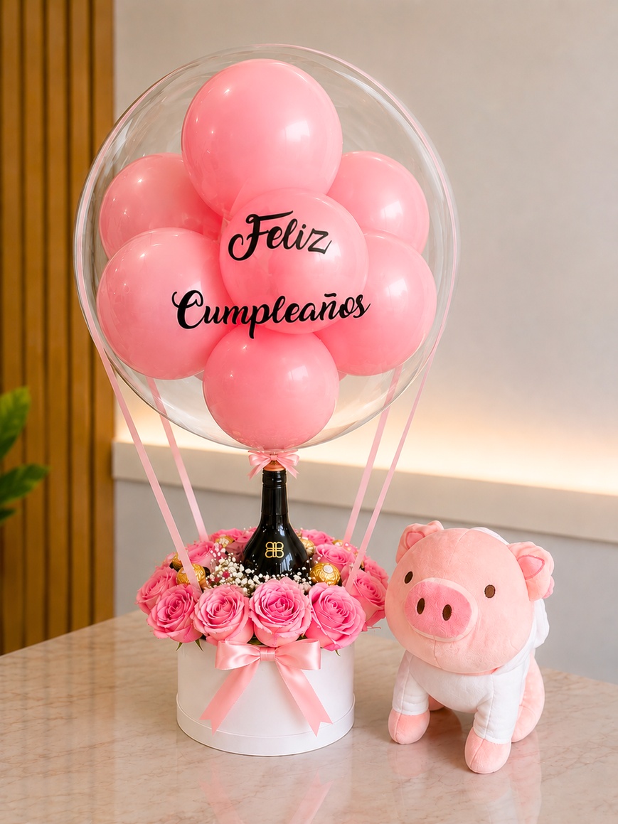 Detalle globo aerostatico con peluche personalizado - Deluxe Surprise